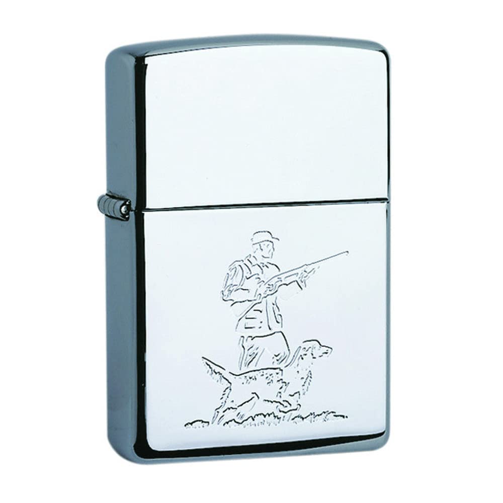 Zippo 50854737 Lighter - Motif of Huntsman with Hunting Dog, White