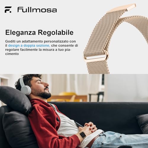 Fullmosa Metal Strap Compatible with Apple Watch 42 mm Series 11 10 41 mm 40 mm 38 mm for Women Men, Milanese Mesh Steel Straps for iWatch SE3 2 1 Series 11 10 9 8 7 6 5 4 3 2 1, Rose Gold