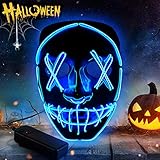 Yuboa Halloween Mask LED Light Up Masks Purge for Festival Party Cosplay, Scary Glowing Mask for Men Women Blue