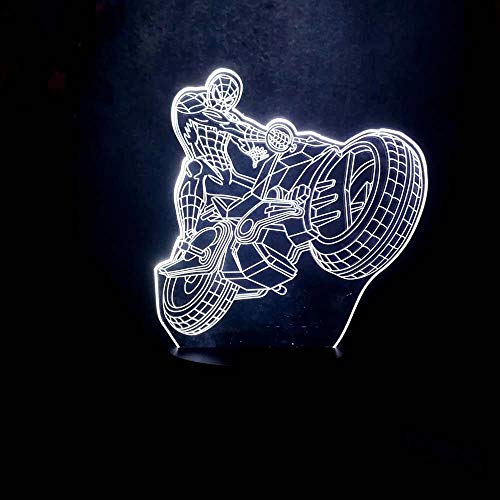 image for Amroe 3D LED Night Light Cool Marvel Spider-Man Ride Motorcycle Kid To