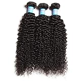 Green Hair Brazilian Virgin Human Hair Jerry Curly Pack of 3 Hair Weave Weft Extensions Natural Color 95-100g/Bundle
