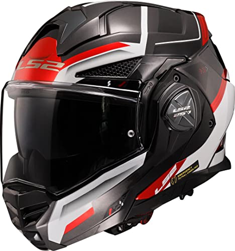 LS2 FF901 Advant X Modular Motorcycle Helmet. 180° Flip Front Dual Visor Full Face Motorbike Helmet. ECE 22.06 Certified. SPECTRUM - Black/White/Red - XL (61/62)