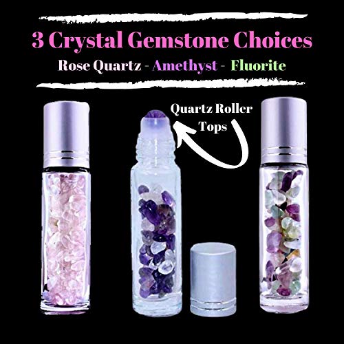 Sage Incense Smudge Sticks 3 Pack & Healing Crystals and Healing Stones Chakra Kit, Spiritual Stones 7 Chakra Diffuser Bracelet (Unisex), Gemstone Oil Roller, Essential Oil Gift Set(Amethyst Quartz)