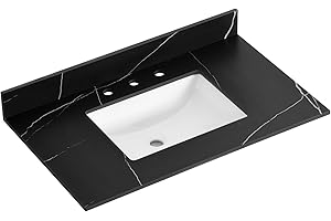 LOCALAND 36" x 22" Vanity Top with Sink,Sintered Stone Black Marquina Vanity Top with Undermount Ceramic Sink & 4" Backsplash,8 Inch Faucet Hole Spread Bathroom Vanity Sink Countertop