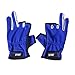 Sougayilang 3 Low-cut Fingers Skidproof Fishing Gloves Anti Slip Fishing Rod Tackle Gloves Outdoor Sports (Blue)