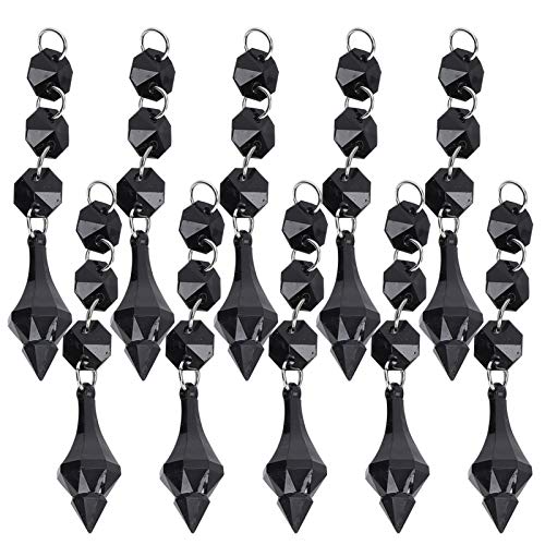 Crystal Pendants Ornament, 10Pcs Tapered Acrylic Transparent Pendants DIY Hanging Ornament for Car Home Office Garden Decor(black)