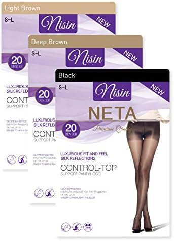 Nisin - 3 Pack Pantyhose 20 Denier Control Top Support Silk Panty Hose Premium Quality Value Pack