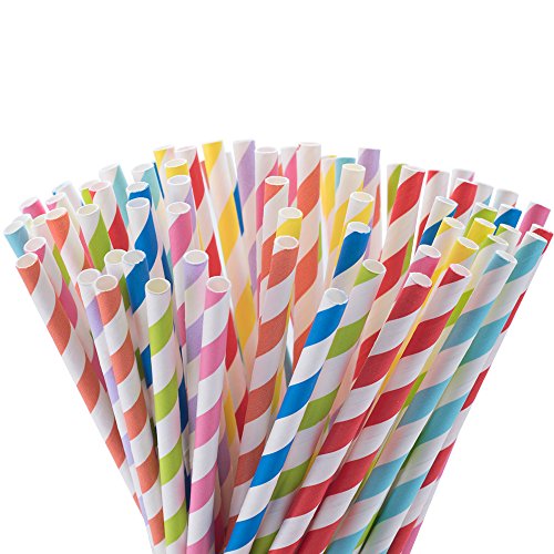 200-Pack Paper Straws - 8 Different Colors Rainbow Stripe Paper Drinking Straws - Paper Straws for Birthday, Wedding, Christmas, Celebration Parties