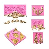 （ 5 in Set） Baroque Style Curlicues Scroll Lace Fondant Silicone Mold for Sugarcraft, Cake Border Decoration, Cupcake Topper, Jewelry, Polymer Clay, Crafting Projects by Palker Sky