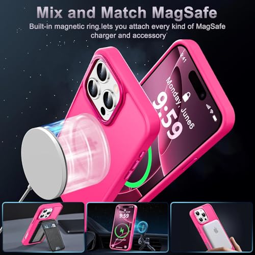 Newfuture Designed for iPhone 16 Pro Max Case with Magnetic [13 FT Military Drop Protection] [Compatible with Magsafe] Slim Translucent Matte Shockproof with Anti-Fingerprint Phone Case, Hot Pink