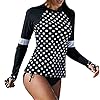 AmyGline Badeanzug Damen Rash Guard UV Sonnenschutz Polka Dot Surf Tops Langarm Badeshirt Zweiteiliger Badeanzug mit…