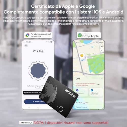 VOCOlinc Air Card Tag Compatible with Android Google Functions Find or iOS Apple Where is App, Rechargeable Wallet Tracker Card Bluetooth Locator for Wallet/Luggage/Backpack Bag, 1 Piece