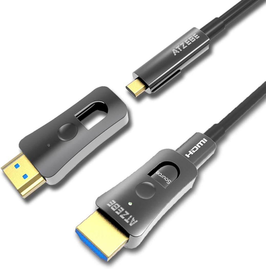 ATZEBE 50M HDMI Cable, 4K@60Hz HDR, 18Gbps, 24K Gold Plated, 3D, ARC, CEC, HDCP 2.2, Dual Standard & Micro HDMI Connectors, 18-Month Warranty