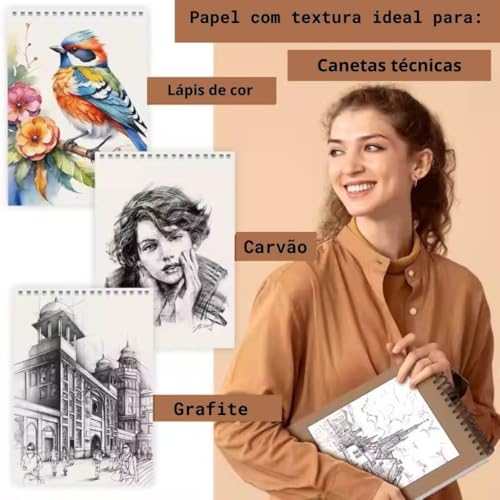 Sketchbook Profissional para Desenho Artístico – Caderno de Desenho com Papel A4 Gramatura 160g/m² 24 Folhas Premium para Esboços, Ilustrações, Croquis, Mangá e Anotações Criativas