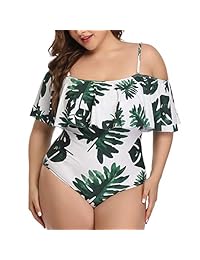 Traje de baño Senker para dama, una pieza, talla grande, traje de baño, estampado vintage, fuera del hombro