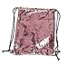 String Gym Sport Bag, Mermaid Sequin Drawstring Backpack Glittering Outdoor Shoulder Bag Reversible Glitter Bling Shining Bag with Pockets Pink Gold