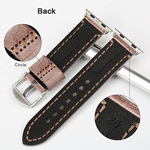 MAIKES Special Bridle Leather Apple Watch Strap for iWatch Apple Watch Band 42mm 38mm Series 3 2 1 Watchband (for Apple Watch 38mm, Brown+Silver Buckle)