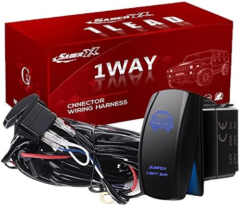 SABER X 1 Lead Rubicon LED Light Bar Wiring Harness Kit 12 AWG, SPDT Fuse 40A 12V Relay "Bumper Lights" Laser Rocker Switch Blue (12FT) Fit Am Aprilia Arctic Cat Wildcat Can Offroad Driving Lights