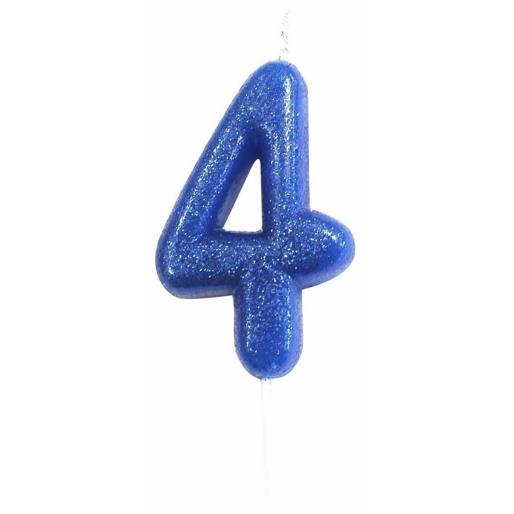 Anniversary House Colourful Blue Glitter Number 4 Cake Candle for Birthday and Anniversary Decorations - Elegant Birthday Candle for Cake - Stylish Silver Number Candle Topper 7 cm