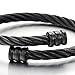 Mens Boys Black Twisted Cable Cuff Bangle Bracelet Stainless Steel Polished