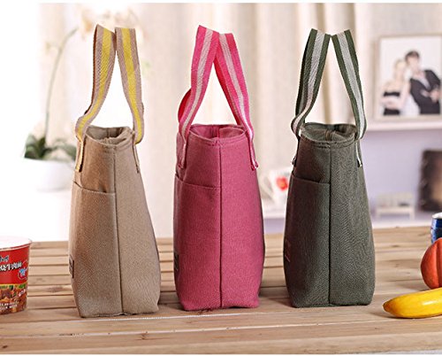 Ecokaki(TM) Canvas Lunch Bag Tote Insulated Cooler Travel Picnic Box Storage Bag Lunch Kit, Beige-Small