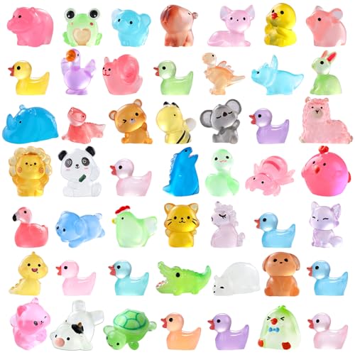 DIYDEC 60PCS Luminous Mini Resin Animals 60 Styles Miniatures Glow in The Dark Tiny Little Figures to Hide Small Duck Figures for Party Favors Bag Fillers Garden Dollhouse Decor
