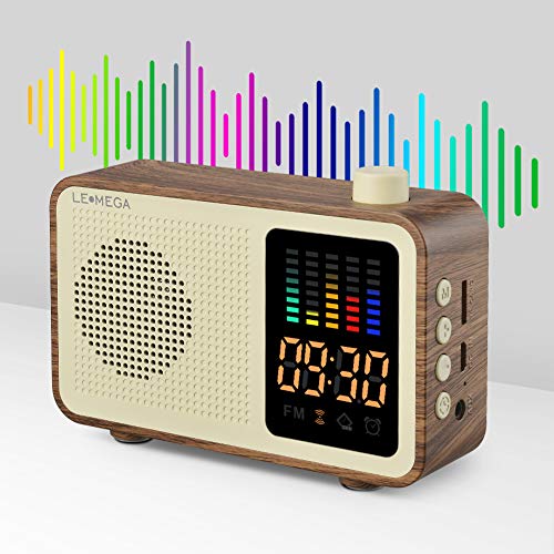 Portable Bluetooth Speaker Vintage Retro Style Wood Grain Bluetooth 4.1 Wireless Speaker with FM Radio Alarm Clock AUX Input Support TF Card (Walnut)