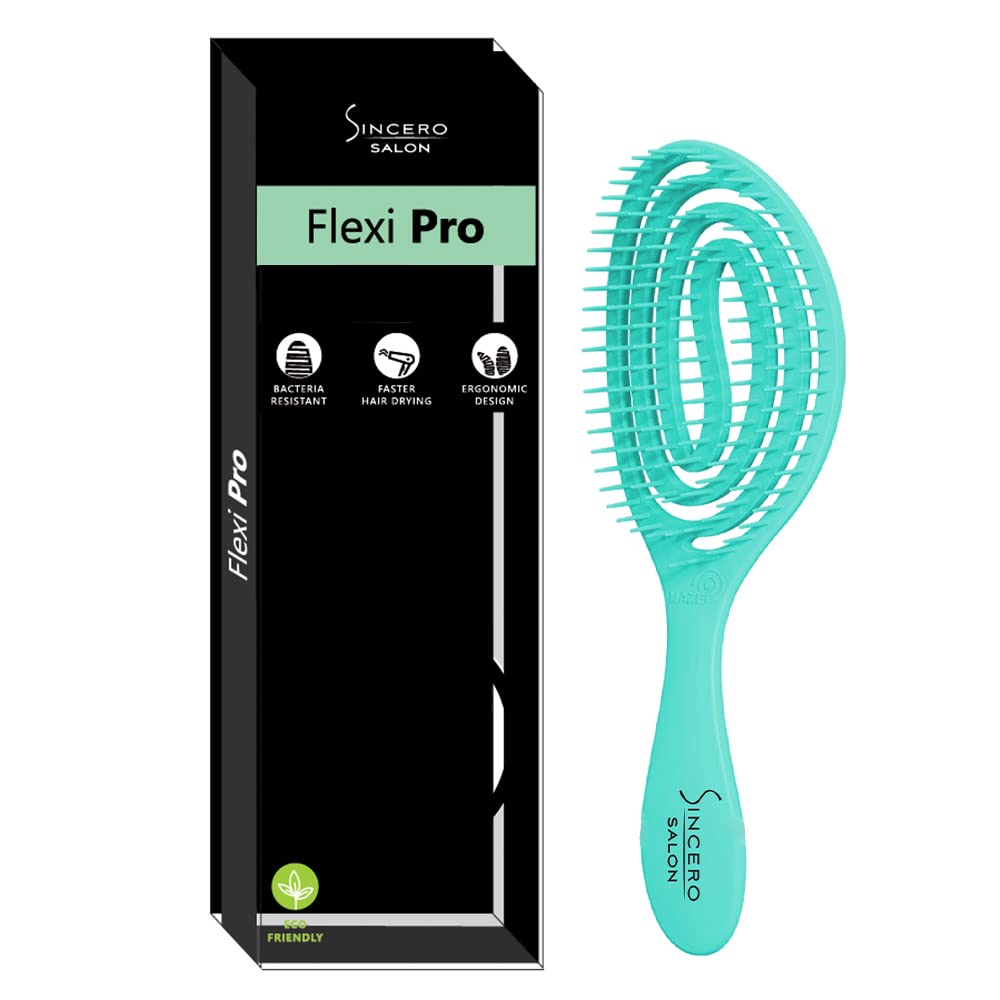 Sincero Salon Flexi Pro Hair Brush Green - Detangle Hair Brush - Blow Dry - For Curly Hair Wet Brush -Styling Brush - Easy to Clean for Blow Drying - Hair Detangler