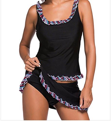 YeeATZ Ruffle Trim Black Active Tank Top and Skort Swimsuit