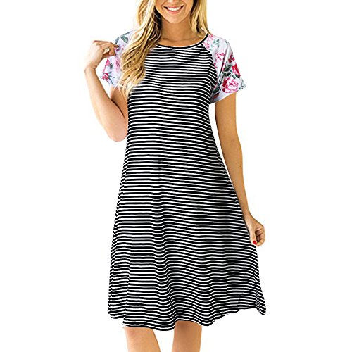 Uideazone Women Striped Short Sleeve T Shirt Dress Casual Loose Tunic Dress Plus Size