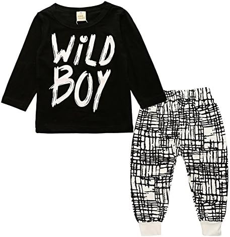 Angelchild Baby Boys Toddler Kids Long Sleeve Printed Tops Pants Leggings Outfits Clothes Set Wild 70