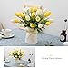 YILIYAJIA Artificial Tulips Flowers with Ceramics Vase Fake Tulip Bridal Bouquets Real Touch Flowers Arrangement for Home Table Wedding Office Decoration(Yellow&Beige)