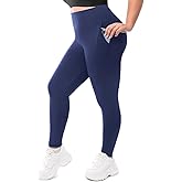 Leafigure Plus Size Leggings with Pockets for Women - High Waisted Buttery Soft Yoga Leggings for Workout