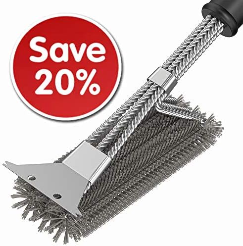 Grill Cleaner Brush - BBQ Brush - BBQ Grill Grate Cleaner Brush and Scraper - Grill Cleaning Tool - Safe Grill Accessories for Charcoal Electric Infrared Stainless Steel Gas Iron Weber with Gift Bag