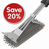 Grill Cleaner Brush - BBQ Brush - BBQ Grill Grate Cleaner Brush and Scraper - Grill Cleaning Tool - Safe Grill Accessories for Charcoal Electric Infrared Stainless Steel Gas Iron Weber with Gift Bag