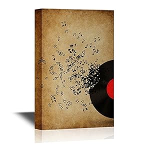 Music Canvas Wall Art - Vinyl Record and Music Notes - Gallery Wrap Modern Home Art | Ready to Hang - 12x18 inches