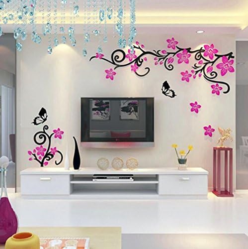 LiTie Creative Sakura 3d crystal Acrylic solid wall sticker on the wall of the living room TV video walls decorated with posters, the red flower in the top left of the black bars
