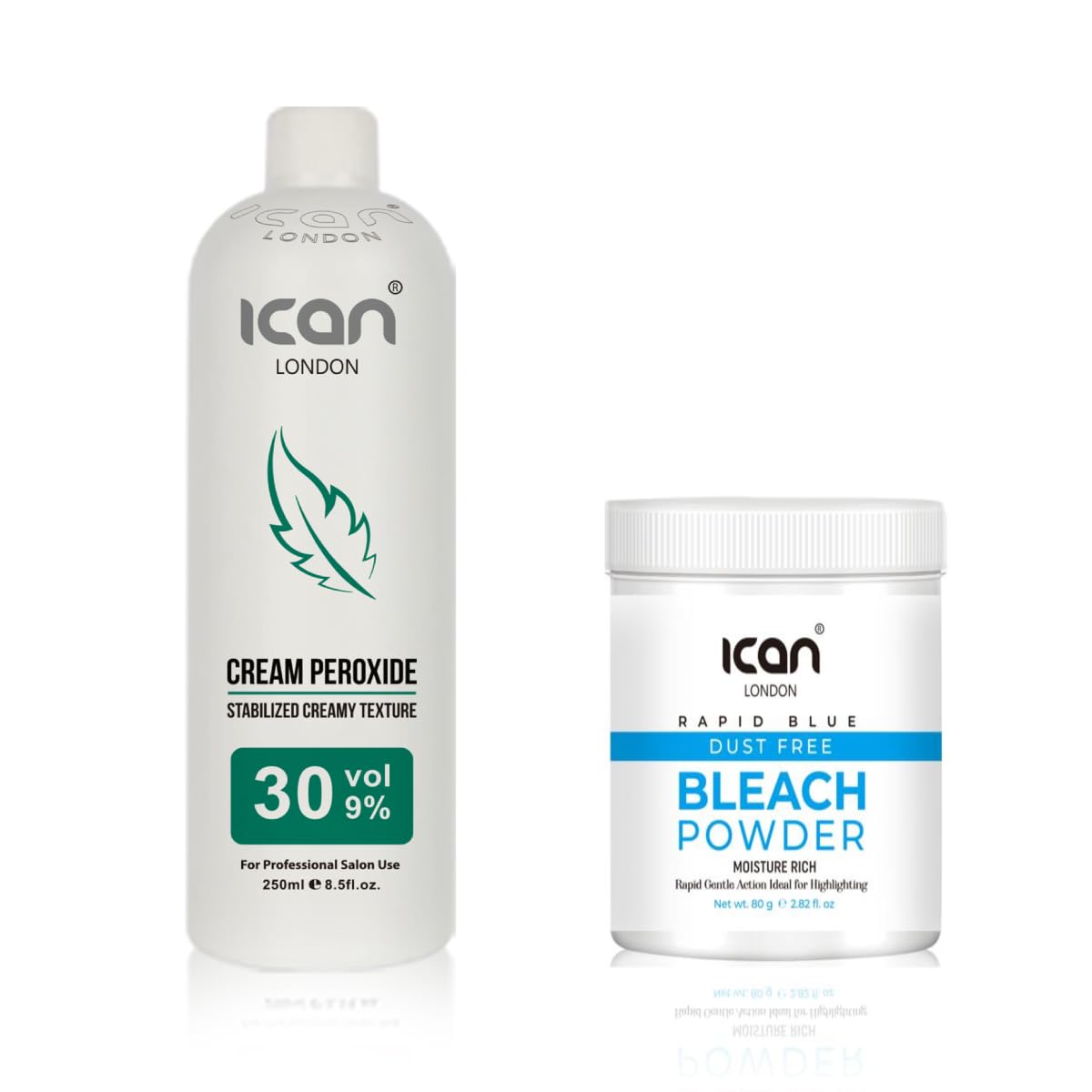 ICAN LONDON PROFESSIONAL CREAM PEROXIDE 30 VOL 9% 250 ML + RAPID BLUE POWDER BLEACH (JAR)80 G SET