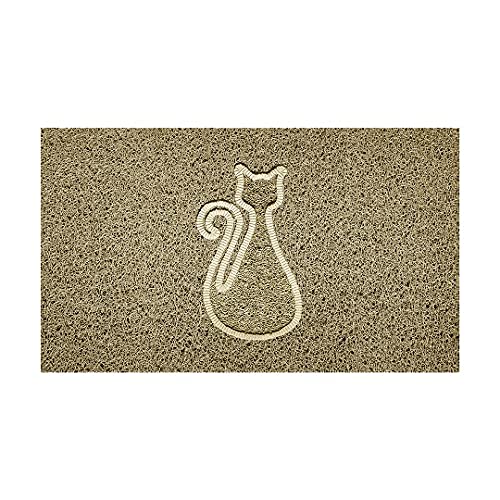 Nicoman Embossed Spaghetti Door Mat Dirt-Trapper Jet-Washable Doormat 70x43cm (Beige, CAT Shape) - Use Indoor or Sheltered Outdoor
