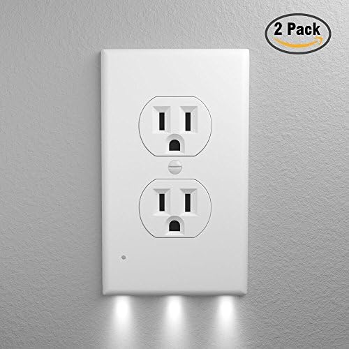 Funria Outlet Wall Plate with Led Night Lights, Duplex Outlet Plate Cover with Senor Light for Home and Kitchen, No Wires and No Batteries (2 Pack)