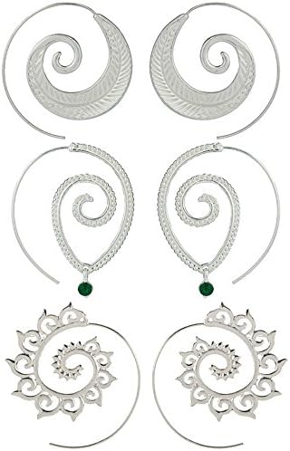 3 Pairs/ Set Bohemian Vintage Spiral Hoop Earrings Set Tribal Swirl Earrings for Women