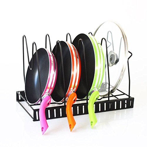 Homdox Cookware Organizer Rack, Pantry Pan Cabinet Organizer, Kitchen
Cabinet Pot Lid Holders with Adjustable Dividers Countertop