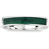 AeraVida Rectangular Bar Green Malachite Inlay .925 Sterling Silver Ring | Casual Comfort Fit Silver Rings for Women | Gift for Daughter, Women | Sterling Silver Rings Sizes