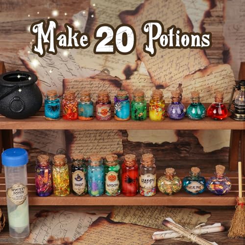 Mystery Potion Making Kit for Kids - 20 Wizard Potion Bottles with Recipe Book, Glitter Charms Creative Activity Set Ages 6-12, Birthday Christmas Gift for Boys & Girls, Perfect for Harry Potter Fans
