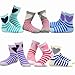 TeeHee Little Girls Stripes Fashion Cotton Short Crew 6 Pair (9-10 Years, Stripes and Heart)