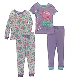 Peppa Pig Toddler Girls' Ballerina 4 Piece Cotton Pajama Set, Purple, 4T