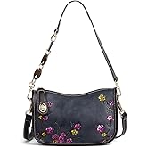 Genuine Leather Shoulder Bag for Women: Vintage Cowhide Leather Crossbody Purse - Flower Embossed Underarm Bag