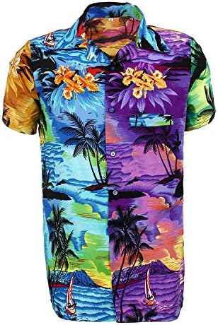 SAITARK Mens Hawaiian Shirt Stag Beach Hawaii Aloha Party Summer Holiday Fancy Mix Beach Palm