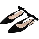 Verdusa Women's Bow Pointed Toe Mule Shoes PU Leather Slingback Low Heels Slip on Flats