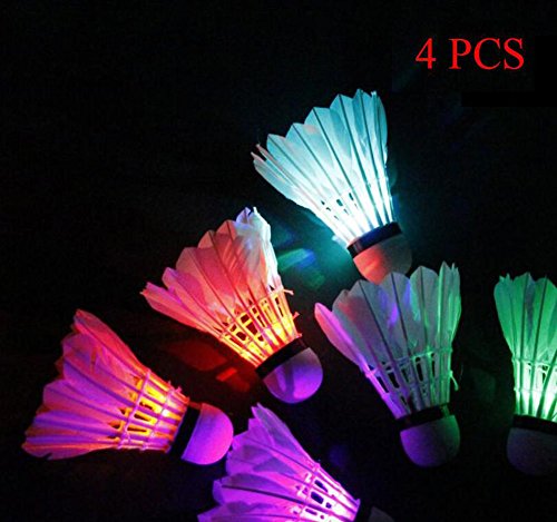 LED Badminton Set Shuttlecock Dark Night Glow Birdies Lighting for Outdoor/Indoor Sports Activities (Colorful)
